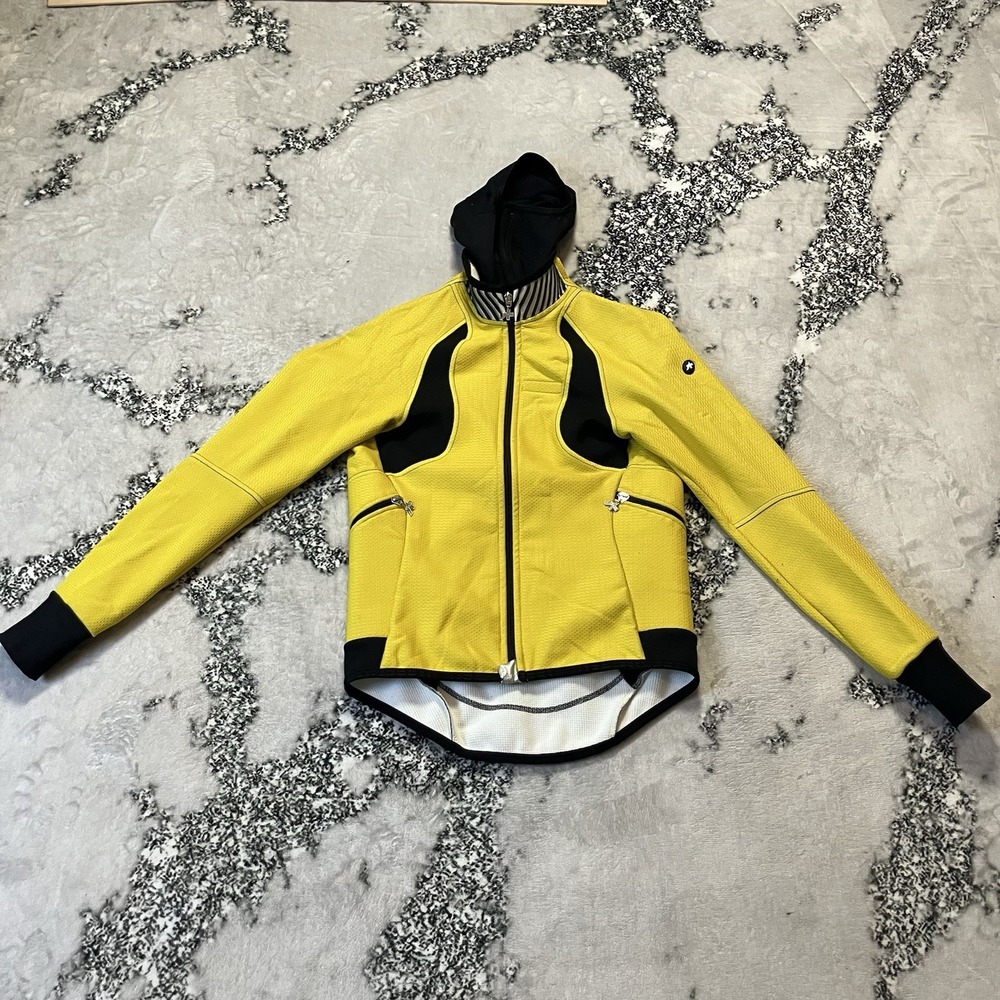 Assos Jacket Airblock Womens Size Small Yellow‎ Hooded Double Zip Biker Outdoor